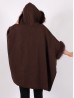 Faux Fur Wool Feeling Hooded Cape W/ Button